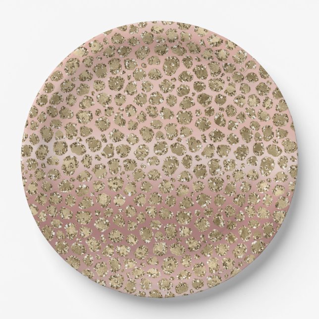 Rose Gold Glam Glitter Leopard   Paper Plates (Front)