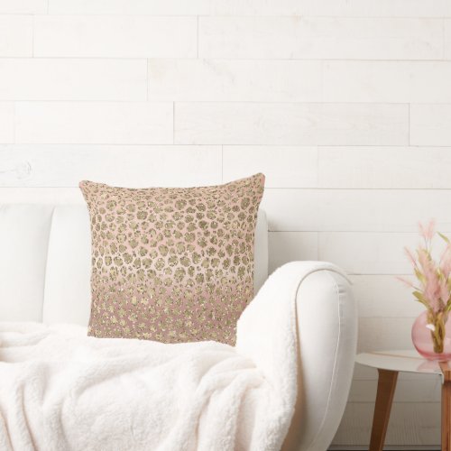 Rose Gold Glam Glitter Leopard   Throw Pillow