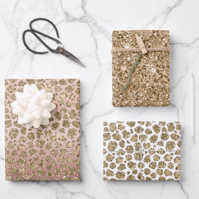 Rose Gold Glam Glitter Leopard   Wrapping Paper Sheets (Front)