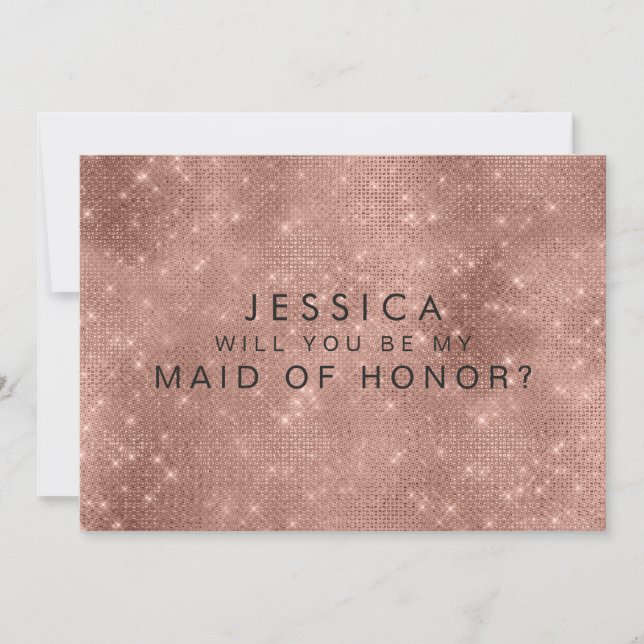 Rose Gold Glam Glitter Maid of Honor Request Cards (Front)