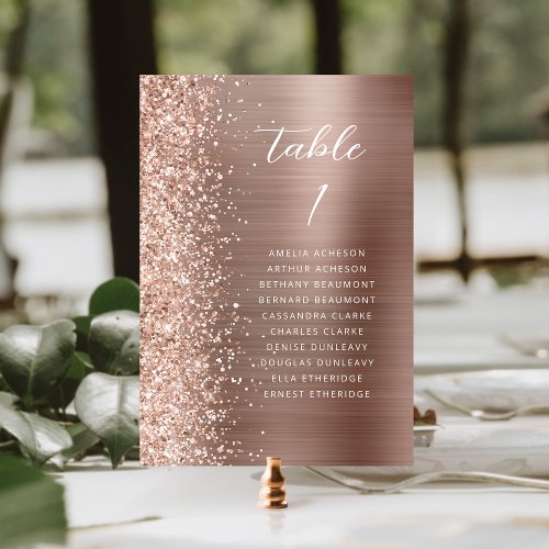 Rose Gold Glam Glitter Metallic Script Wedding Table Number