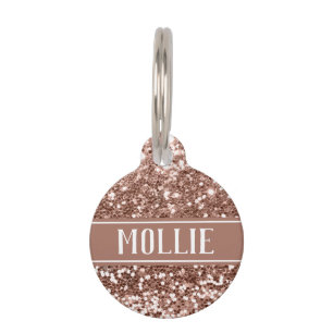 Rose Gold Glam Glitter Name and Address Pet ID Tag