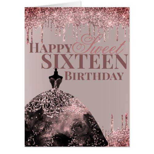Rose Gold Glam Glitter Spark Sweet 16 Birthday Card