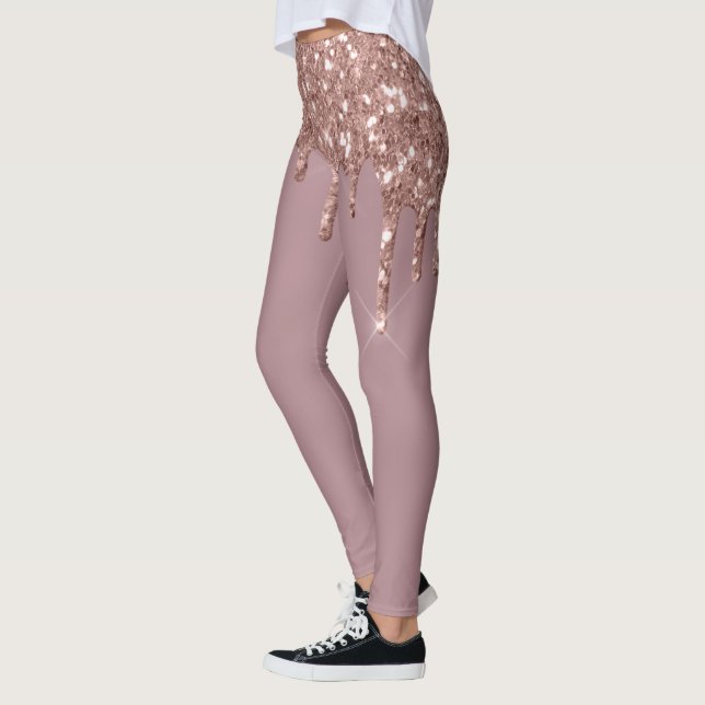 Rose Gold Glam Glitter Sparkle Drips Trendy Leggings (Left)