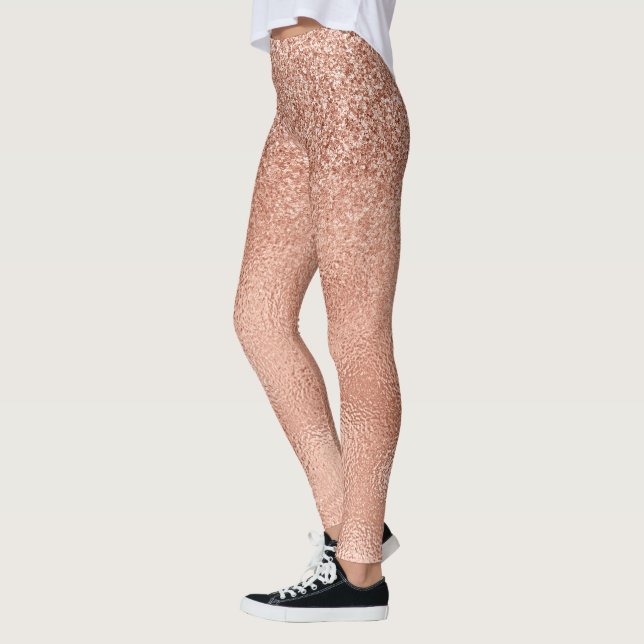 Rose Gold Glam Glitter Sparkle Ombre Foil Look Leggings (Left)