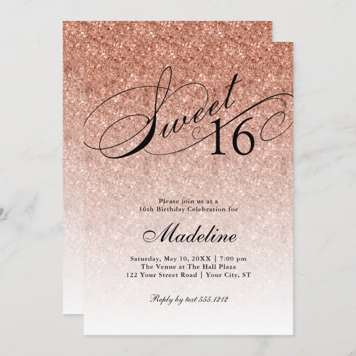 Rose Gold Glam Glitter Sweet 16 Invitation | Zazzle.com