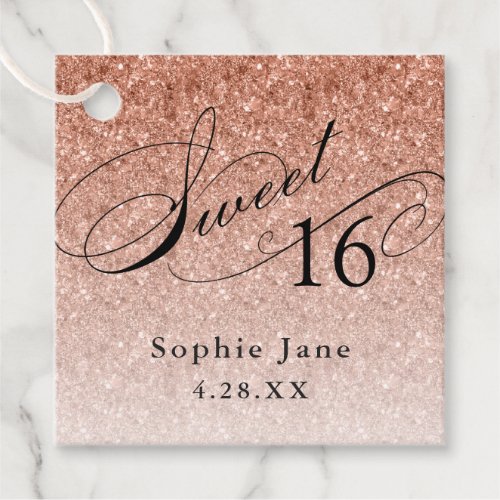 Rose Gold Glam Glitter Sweet 16 Personalized Favor Tags