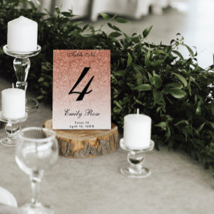 Rose Gold Glam Glitter Table Number Card