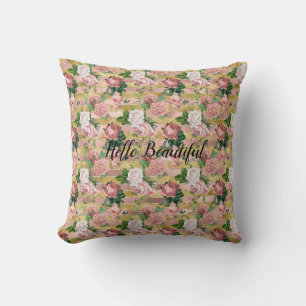 Rose Gold Glam Glitz Roses Floral Stripes Throw Pillow