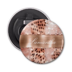 Rose Gold Glam Leopard Glitter Bottle Opener