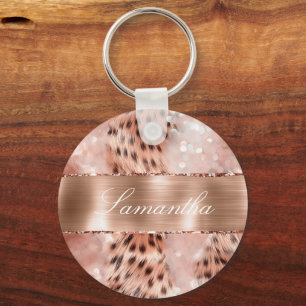 Rose Gold Glam Leopard Glitter Keychain
