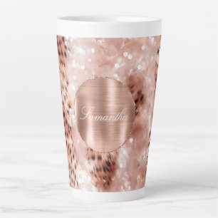 Rose Gold Glam Leopard Glitter Personalized Latte Mug