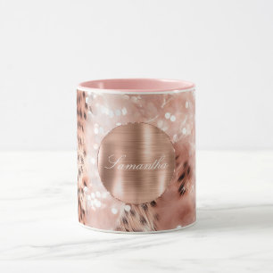 Rose Gold Glam Leopard Glitter Personalized Mug