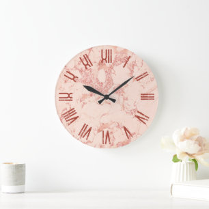 Rose Gold Glam Marble Retro Grunge Roman Numerals Large Clock
