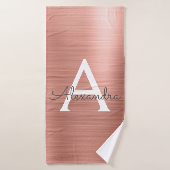 Rose Gold Glam Metallic Monogram Bath Towel (Bath Towel)