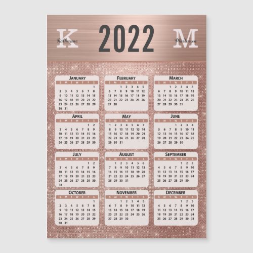 Rose Gold Glam Monogram Name 2022 Calendar Magnet