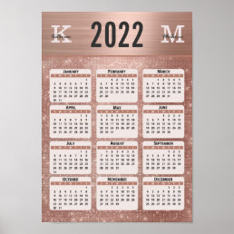 Rose Gold Glam Monogram Name 2022 Wall Calendar Poster