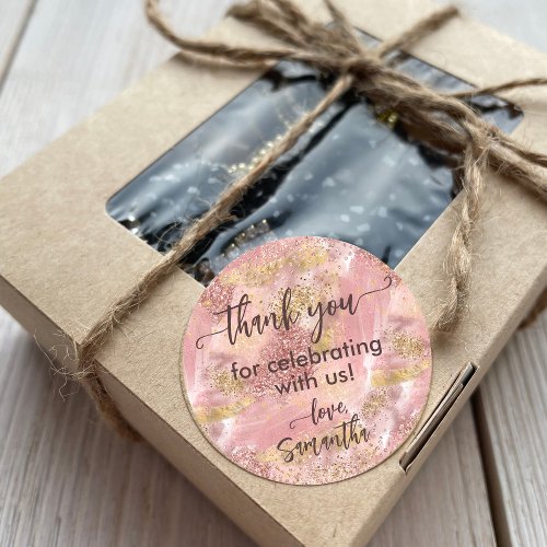 Rose Gold Glam Party Faux Glitter Thank You Favor Classic Round Sticker