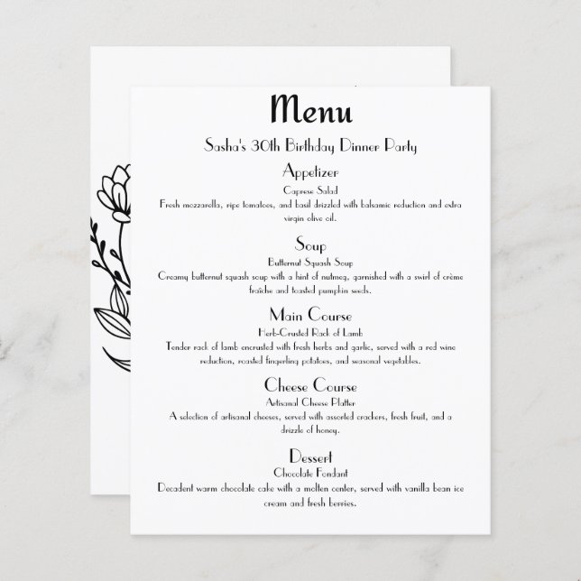 Rose Gold Glam Party Menu (Front/Back)