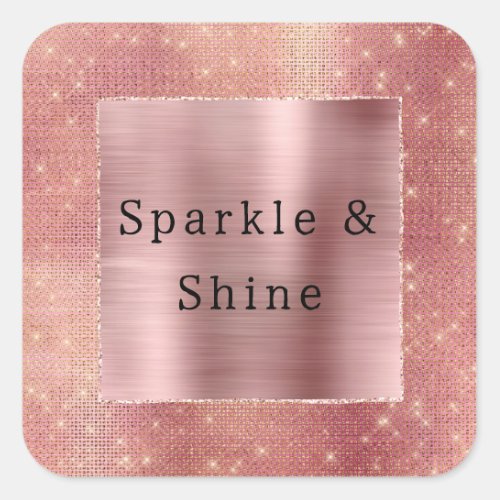 Rose Gold Glam Sparkle Square Sticker