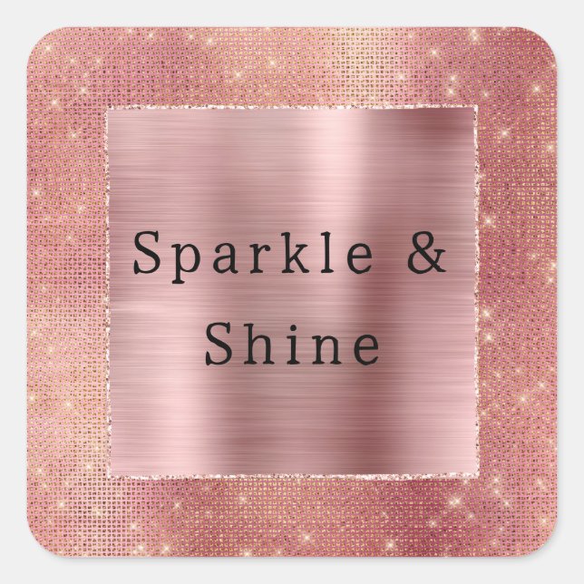 Rose Gold Glam Sparkle Square Sticker (Front)