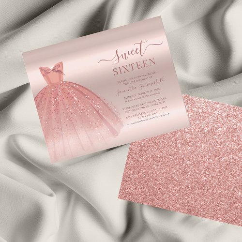 Rose Gold Glam Sweet 16 Modern Script Invitation