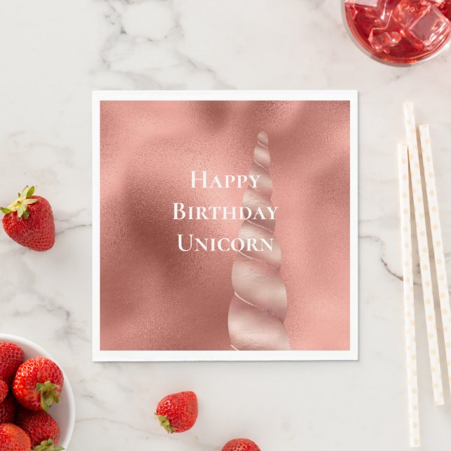 Rose Gold Glam Unicorn Birthday Napkins (Insitu)