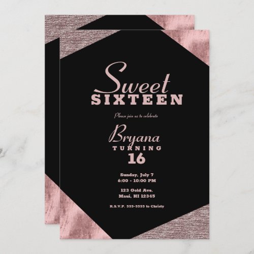 Rose Gold Glamour Geometric Modern Sweet 16 Party Invitation