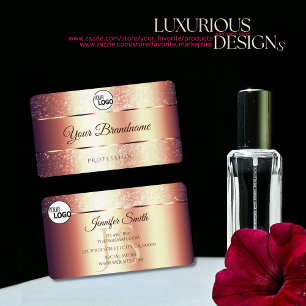 Rose Gold Glamour Sparkling Glitter Logo Monogram Business Card