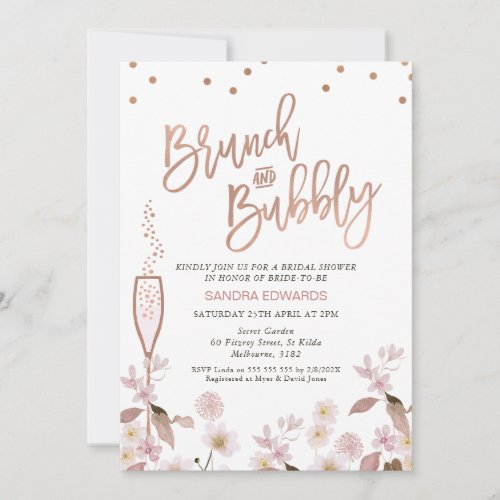 Rose Gold Glass Brunch Bubbly Bridal Shower Invitation