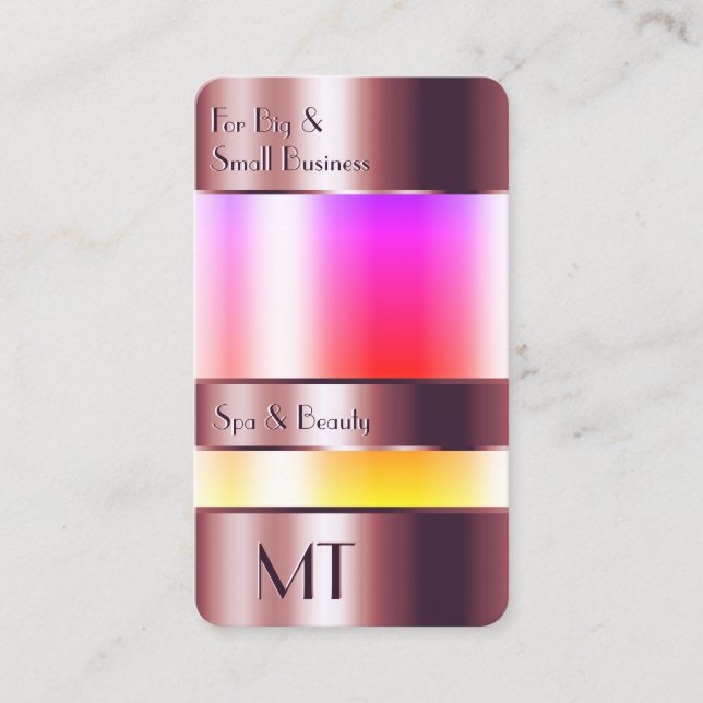 Rose Gold Glass Can Rainbow Fluids with Monogram Business Card (Front)