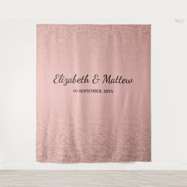 Rose gold gliiter blush wedding backdrop tepestry (Front)