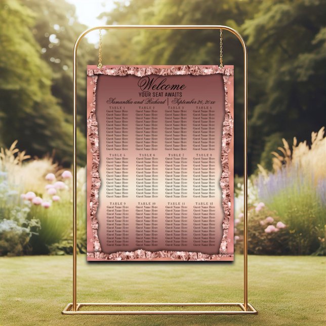 Rose Gold Glitter 12 Tables Wedding Seating Chart Foam Board (Creator Uploaded)