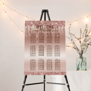 Rose Gold Glitter 12 Tables Wedding Seating Foam Board