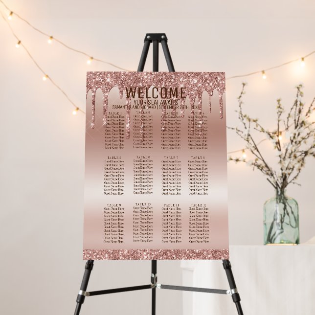 Rose Gold Glitter 12 Tables Wedding Seating Foam Board (In Situ (Stand))