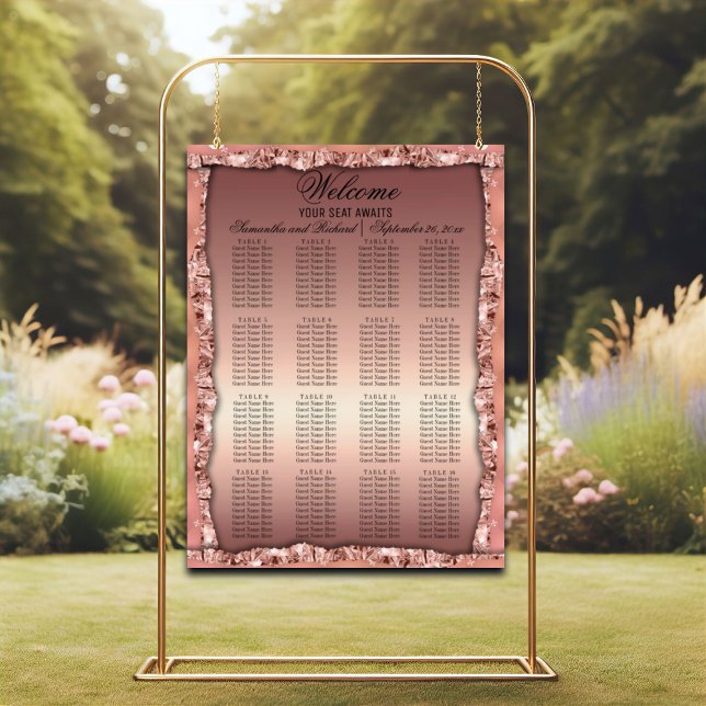 Rose Gold Glitter 16 Tables Wedding Seating Chart Foam Board (Creator Uploaded)