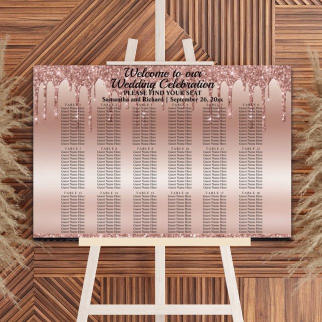 Rose Gold Glitter 18 Tables Wedding Seating Foam Board (Creator Uploaded)