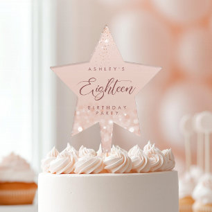 Rose Gold Glitter 18th Birthday Party Cake Topper