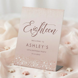 Rose Gold Glitter 18th Birthday Party Pedestal Sign