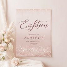 Rose Gold Glitter 18th Birthday Party Poster