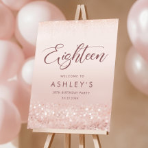 Rose Gold Glitter 18th Birthday Party Welcome Sign