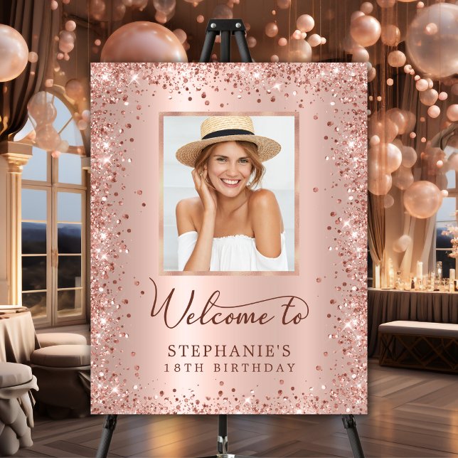 Rose Gold Glitter 18th Birthday Photo Welcome  Foam Board (Creator Uploaded)