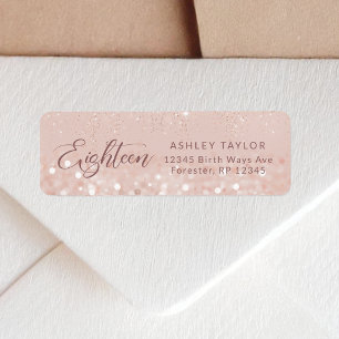 Rose Gold Glitter 18th Birthday Return Address Label