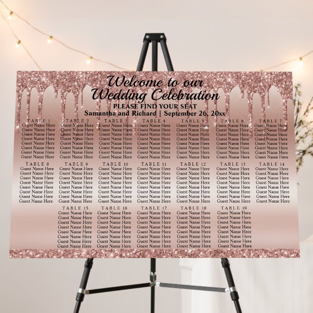 Rose Gold Glitter 19 Tables Wedding Seating Foam Board (In Situ (Stand))