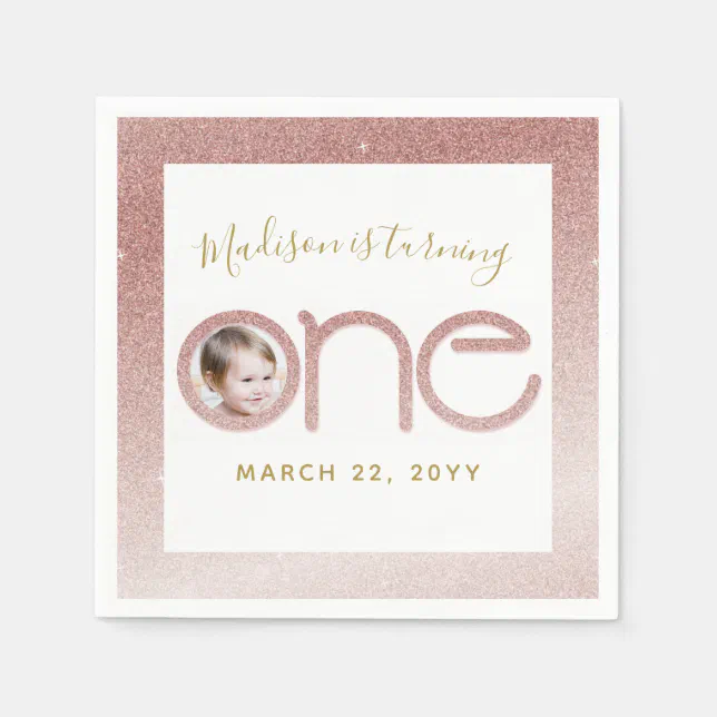 Rose Gold Glitter 1st Birthday Girl Blush Pink Napkins | Zazzle