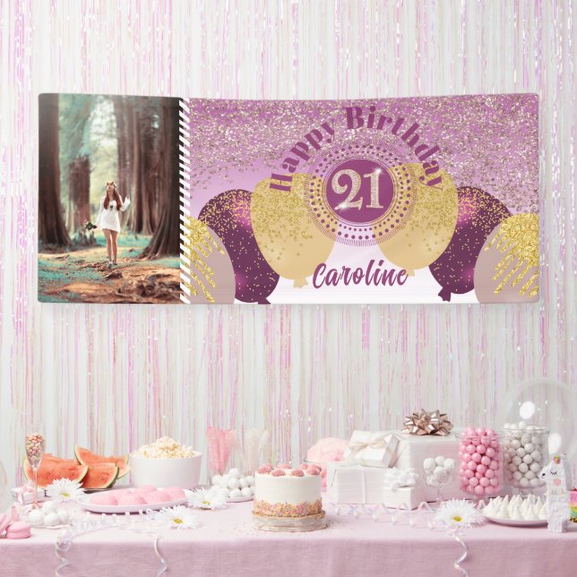Rose Gold Glitter 21st Birthday & Balloons  Banner (Party)