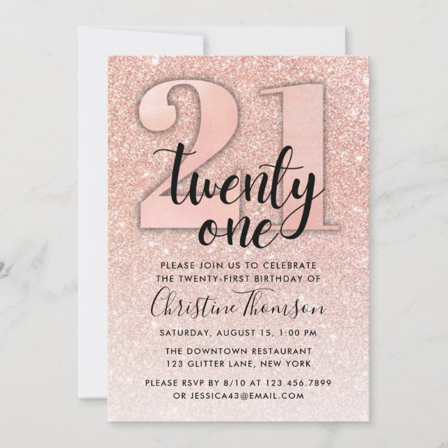 Rose Gold Glitter 21st Birthday Invitation (Front)