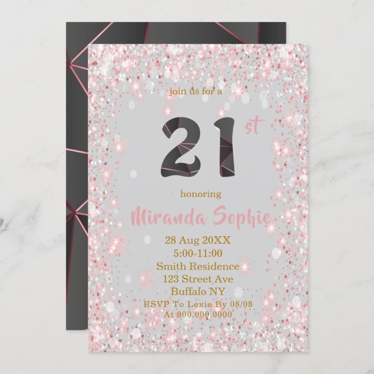 Rose Gold Glitter 21st Birthday Invitations Zazzle