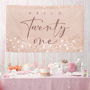 Rose Gold Glitter 21st Birthday Party Banner