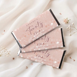Rose Gold Glitter 21st Birthday Party Hershey Bar Favors